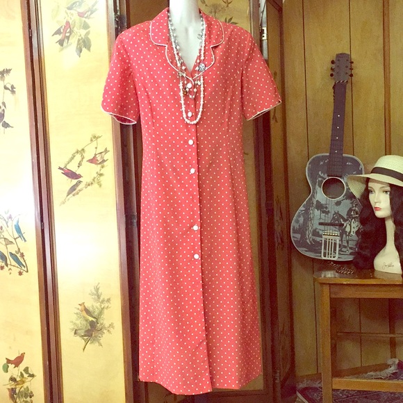 blair.com Dresses & Skirts - Vintage Blaircom apricot polka dot button dress L